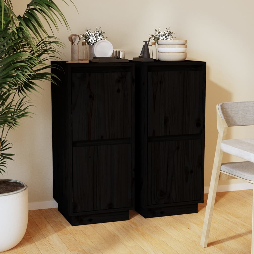 VidaXL Dressoirs 2 st 31,5x34x75 cm massief grenenhout zwart