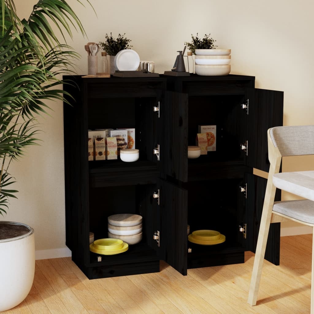 VidaXL Dressoirs 2 st 31,5x34x75 cm massief grenenhout zwart