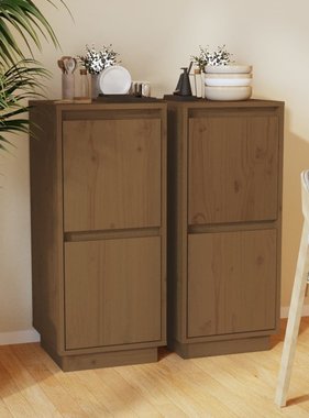 VidaXL Dressoirs 2 st 31,5x34x75 cm massief grenenhout honingbruin