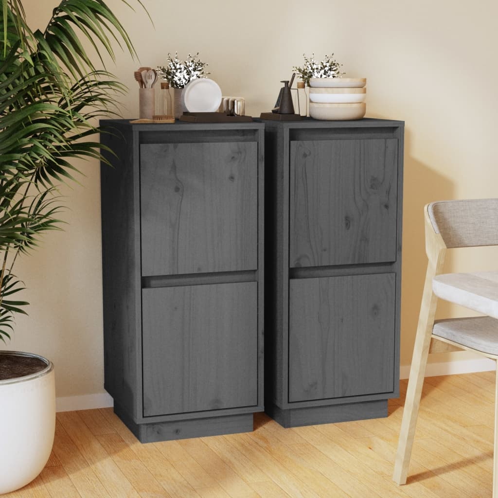 VidaXL Dressoirs 2 st 31,5x34x75 cm massief grenenhout grijs
