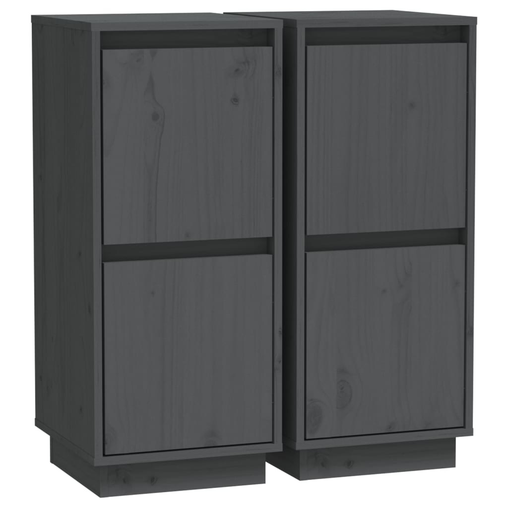 VidaXL Dressoirs 2 st 31,5x34x75 cm massief grenenhout grijs
