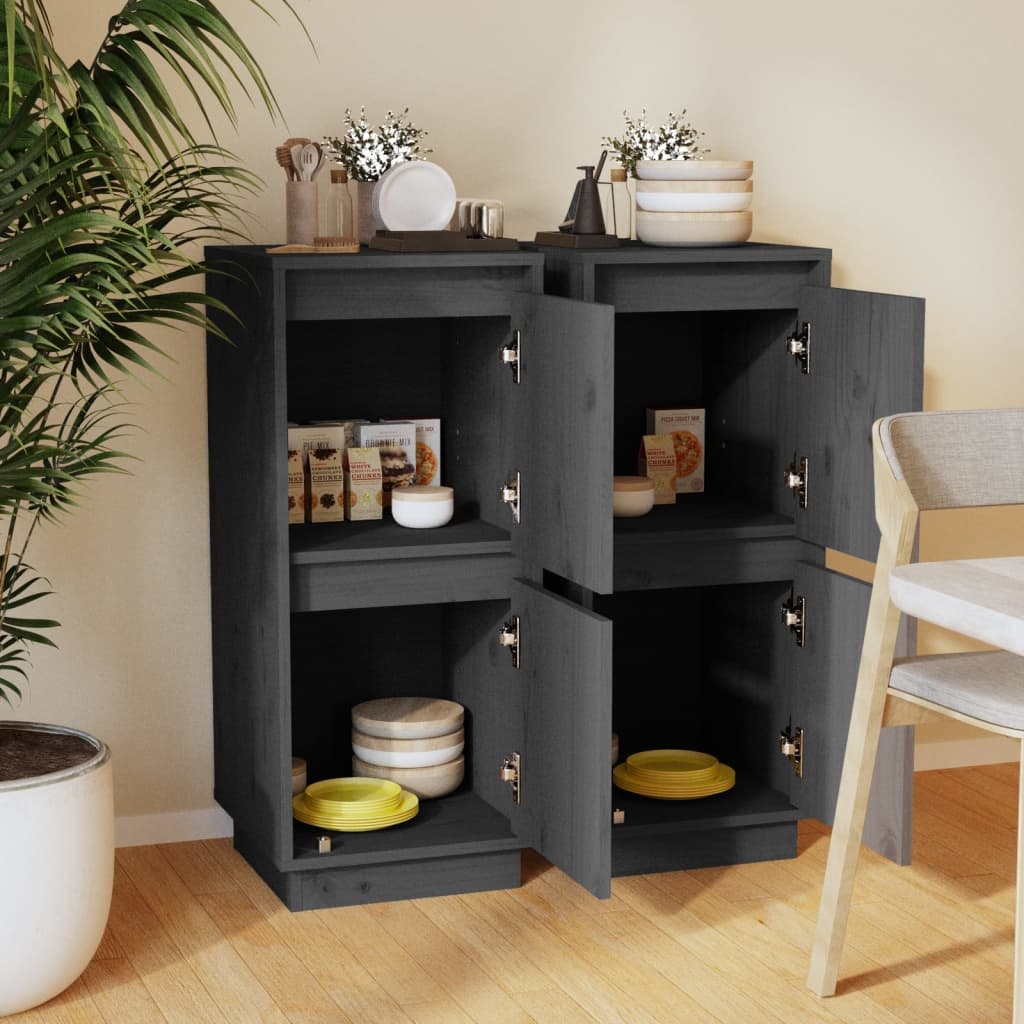 VidaXL Dressoirs 2 st 31,5x34x75 cm massief grenenhout grijs