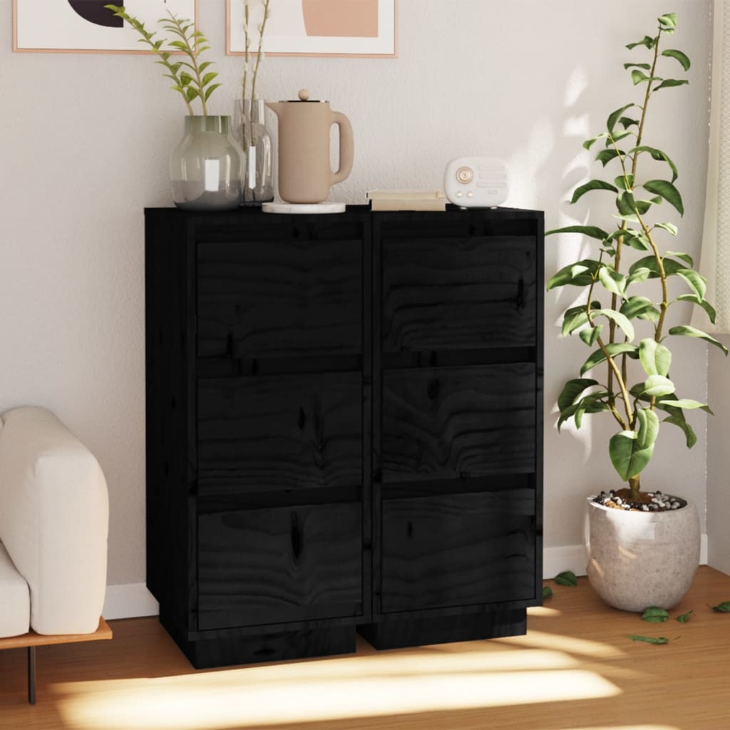 VidaXL Dressoirs 2 st 32x34x75 cm massief grenenhout zwart
