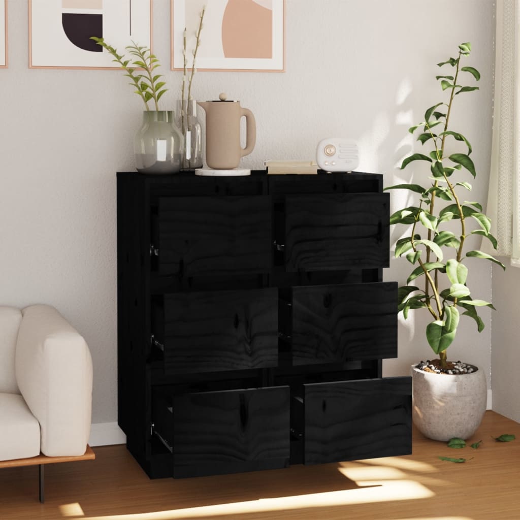 VidaXL Dressoirs 2 st 32x34x75 cm massief grenenhout zwart