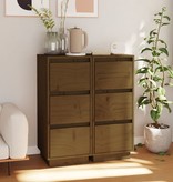 VidaXL Dressoirs 2 st 32x34x75 cm massief grenenhout honingbruin