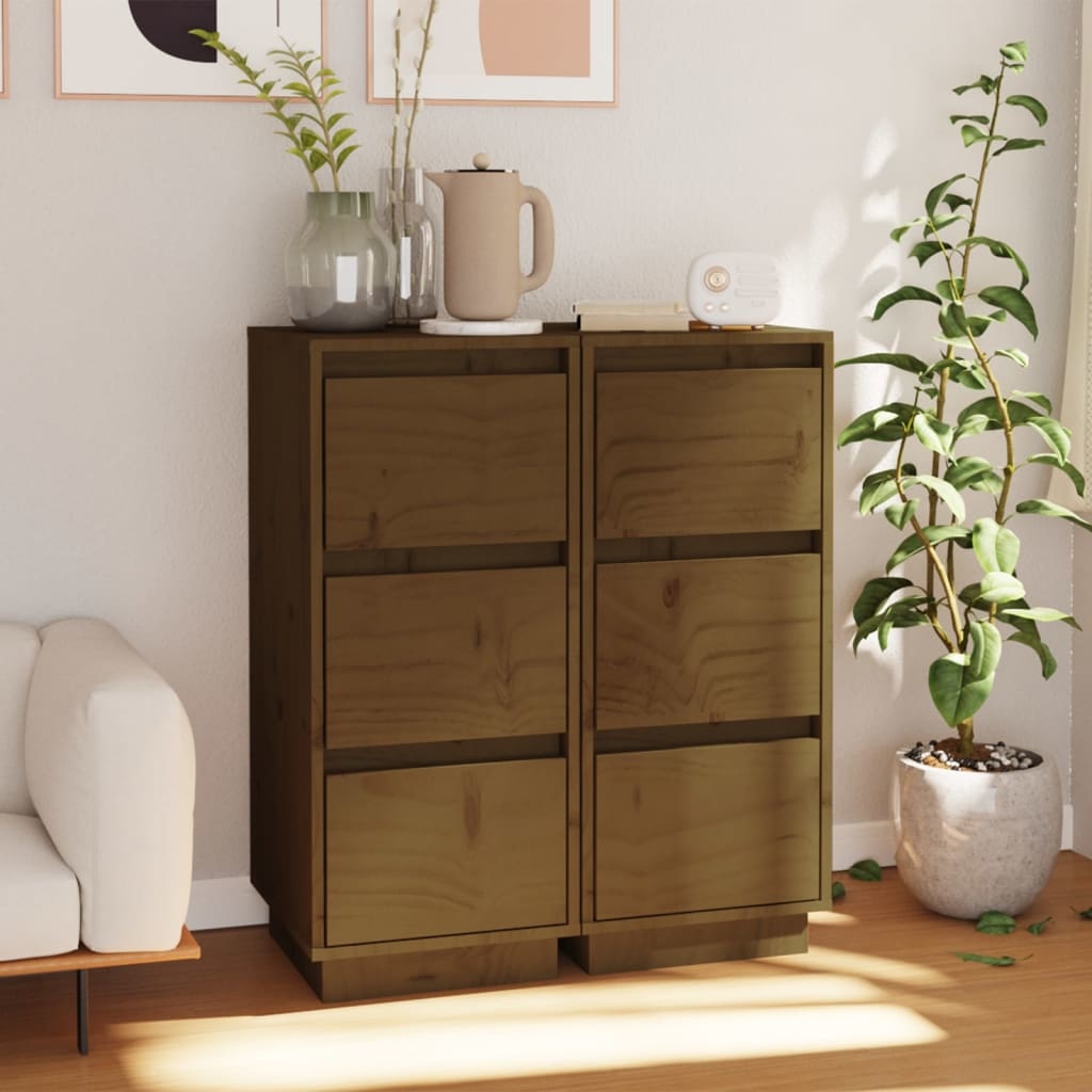 VidaXL Dressoirs 2 st 32x34x75 cm massief grenenhout honingbruin