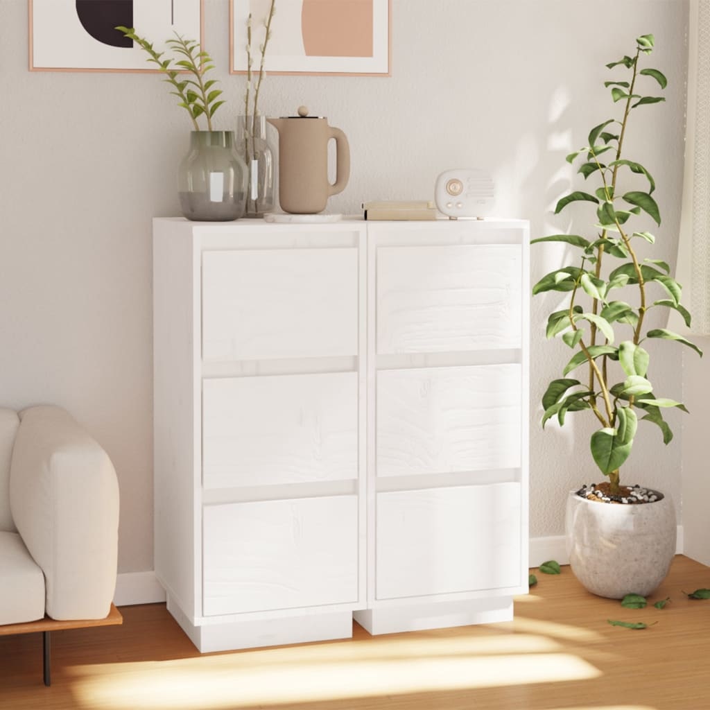 VidaXL Dressoirs 2 st 32x34x75 cm massief grenenhout wit