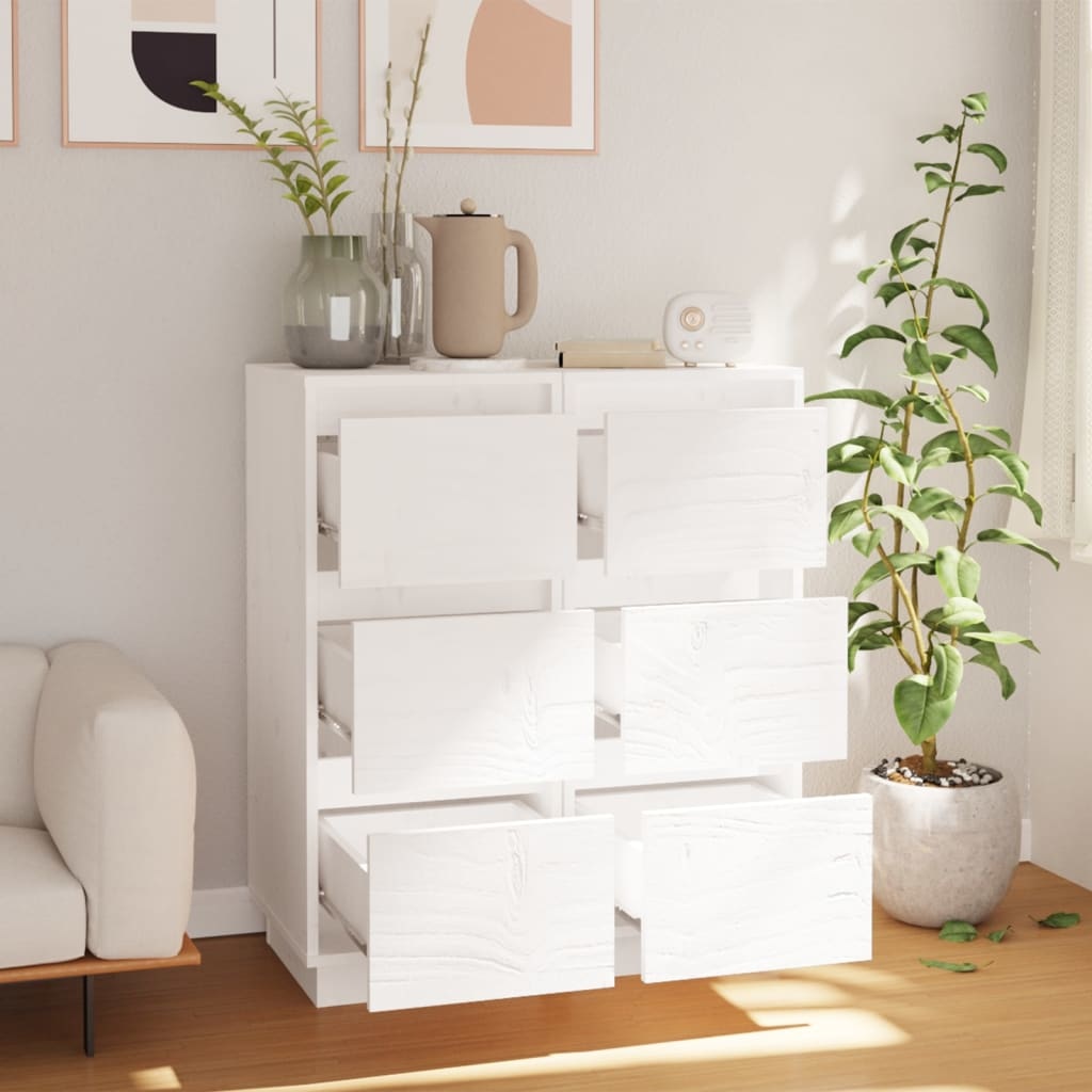 VidaXL Dressoirs 2 st 32x34x75 cm massief grenenhout wit