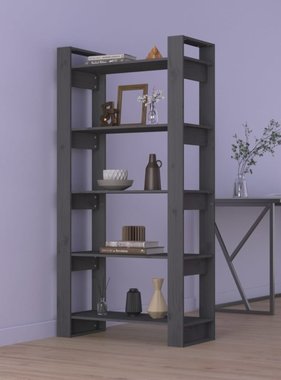 vidaXL Boekenkast/kamerscherm 80x35x160 cm massief hout grijs