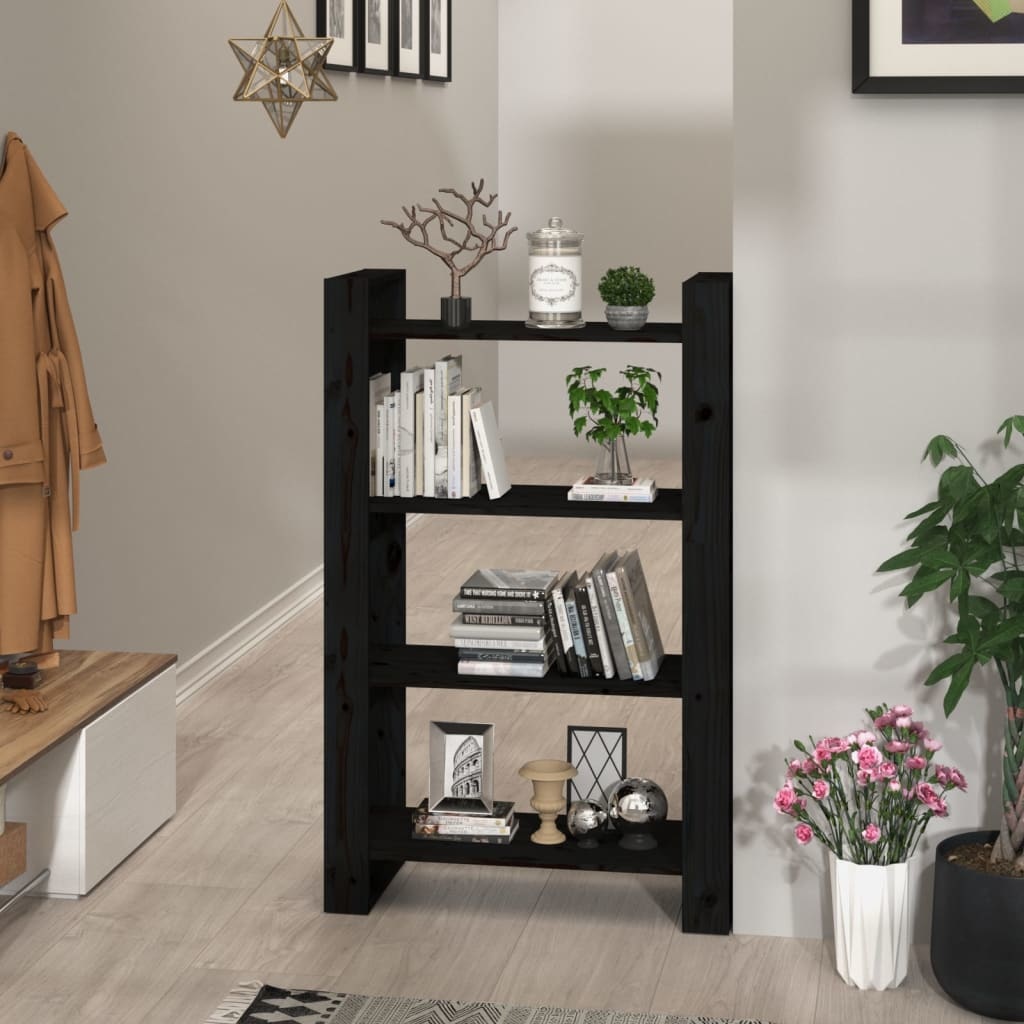 VidaXL Boekenkast/kamerscherm 80x25x125 cm massief grenenhout zwart