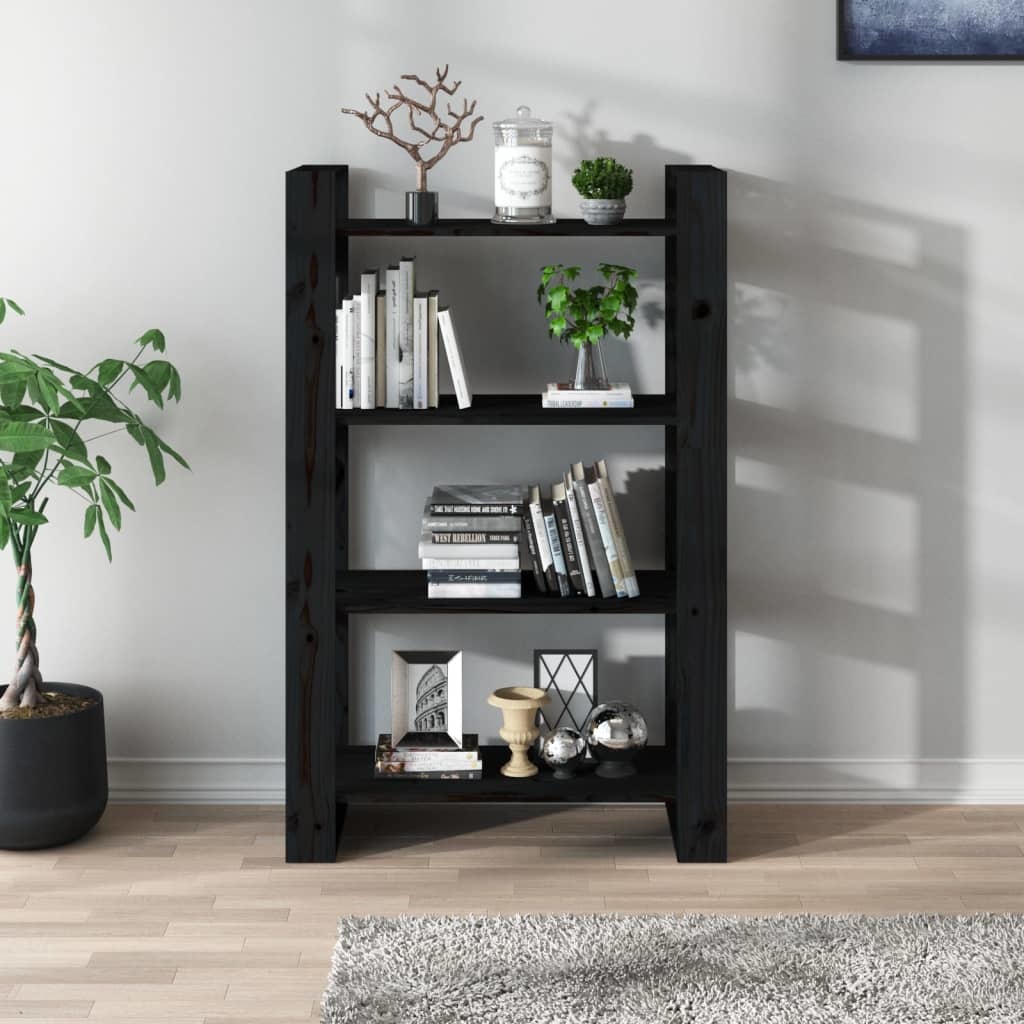 VidaXL Boekenkast/kamerscherm 80x25x125 cm massief grenenhout zwart