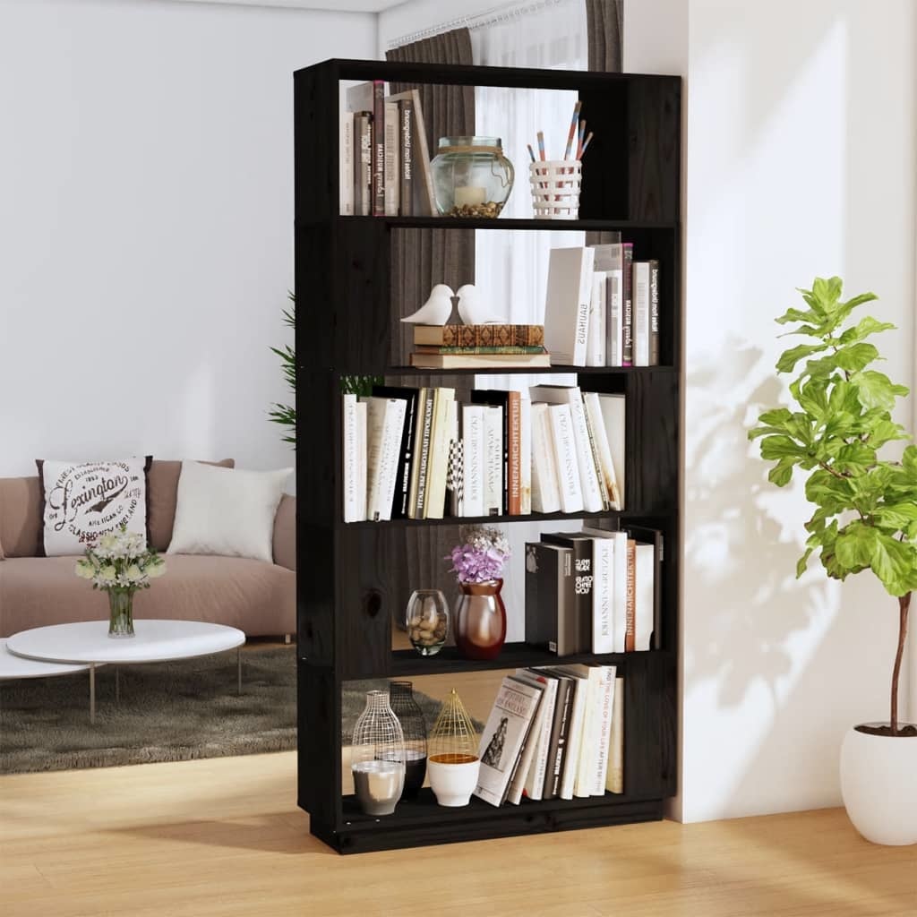 vidaXL Boekenkast/kamerscherm 80x25x163,5 cm massief grenenhout zwart