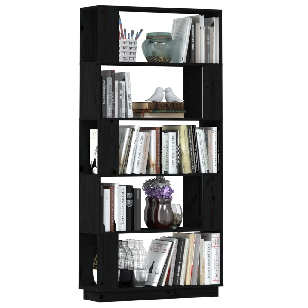 vidaXL Boekenkast/kamerscherm 80x25x163,5 cm massief grenenhout zwart