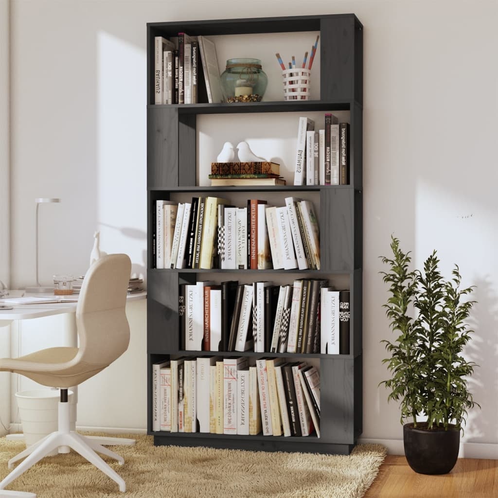 vidaXL Boekenkast/kamerscherm 80x25x163,5 cm massief grenenhout grijs