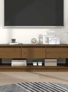VidaXL Tv-meubel 110,5x34x40 cm massief grenenhout honingbruin