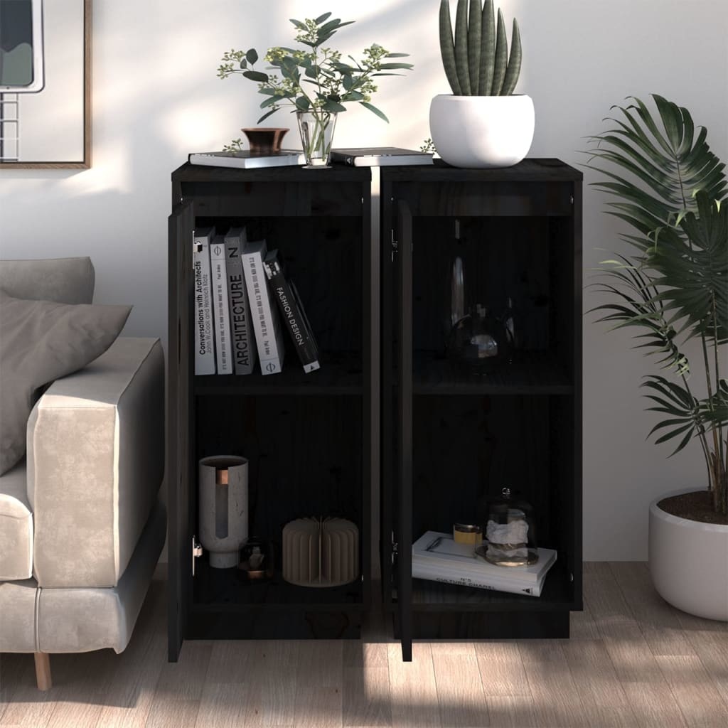VidaXL Dressoirs 2 st 31,5x34x75 cm massief grenenhout zwart