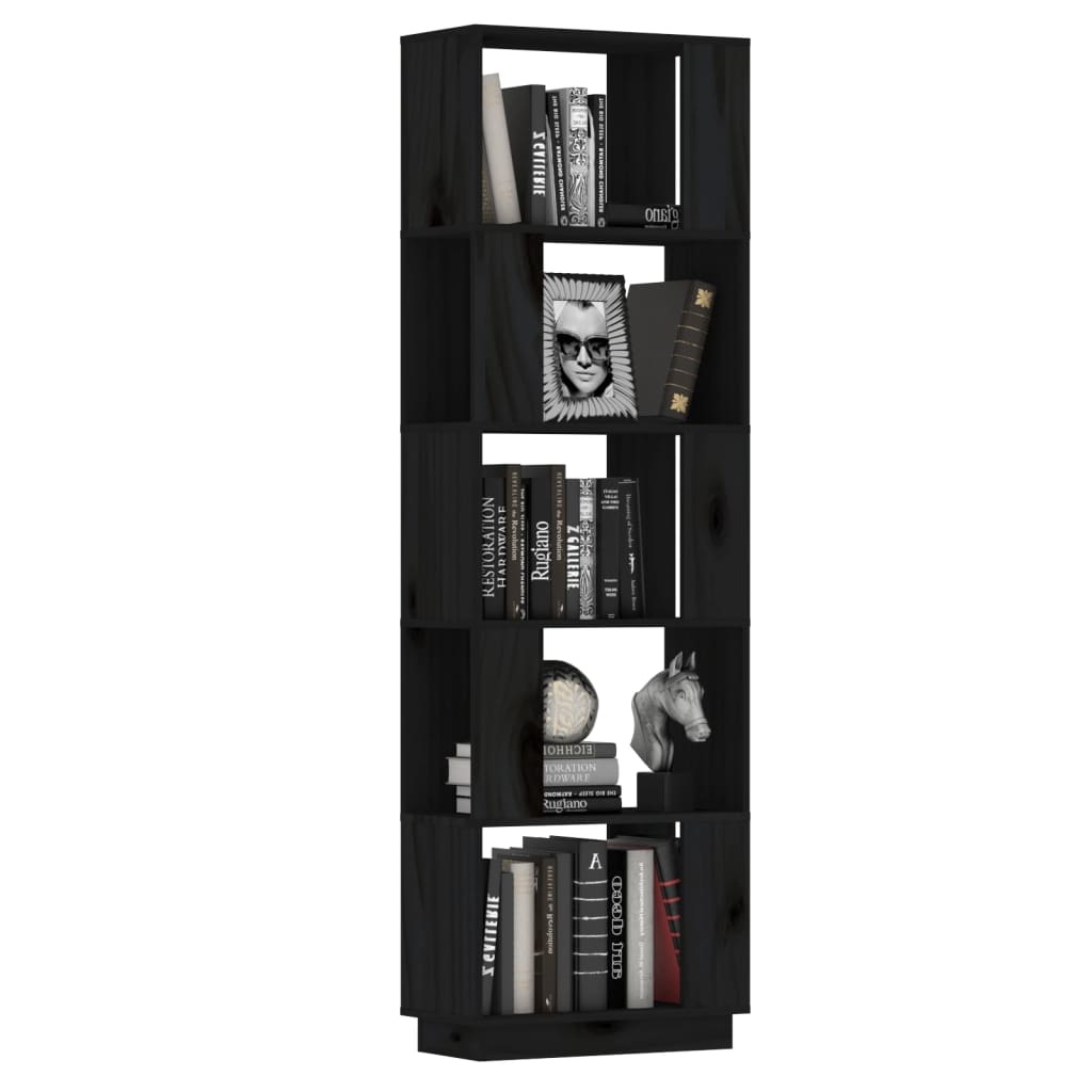 vidaXL Boekenkast/kamerscherm 51x25x163,5 cm massief grenenhout zwart