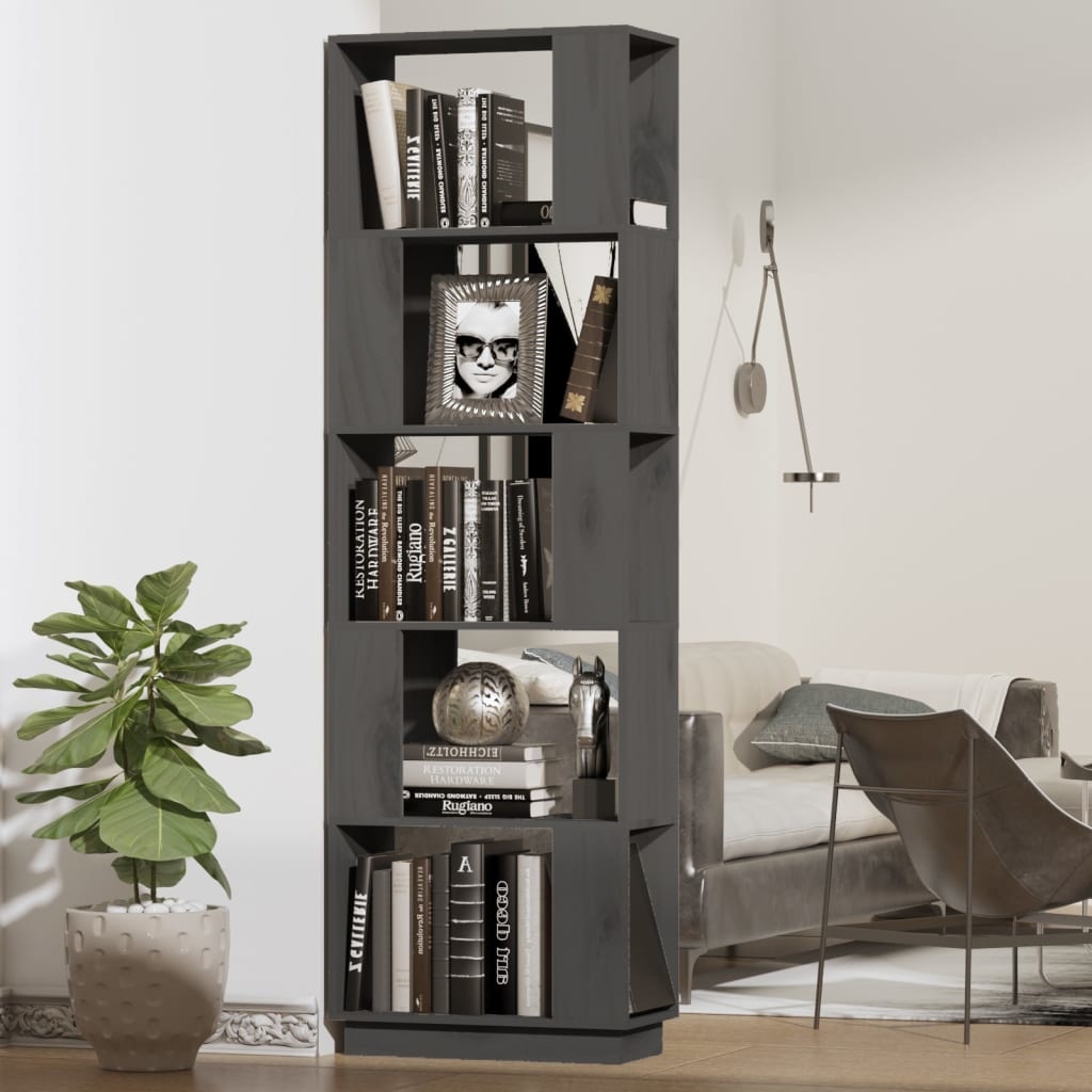 vidaXL Boekenkast/kamerscherm 51x25x163,5 cm massief grenenhout grijs