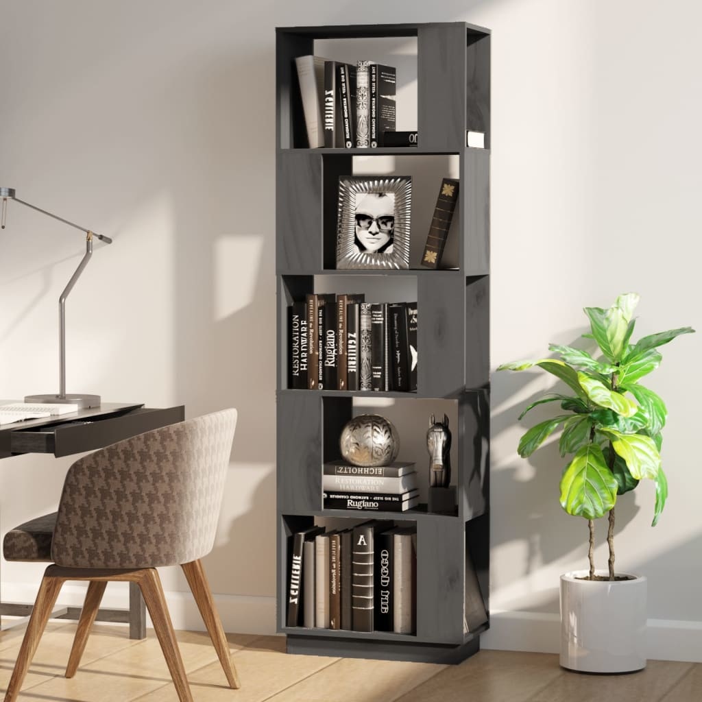 vidaXL Boekenkast/kamerscherm 51x25x163,5 cm massief grenenhout grijs