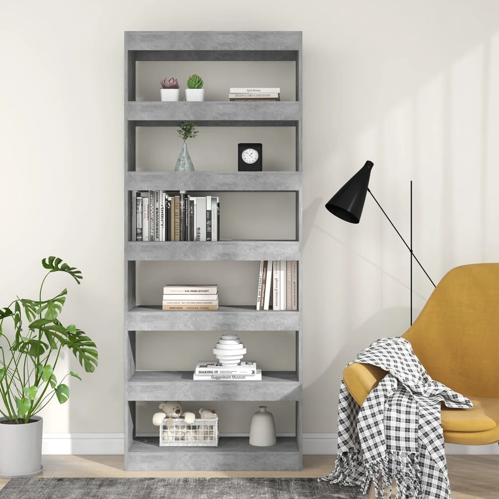 vidaXL Boekenkast/kamerscherm 80x30x198 cm spaanplaat betongrijs