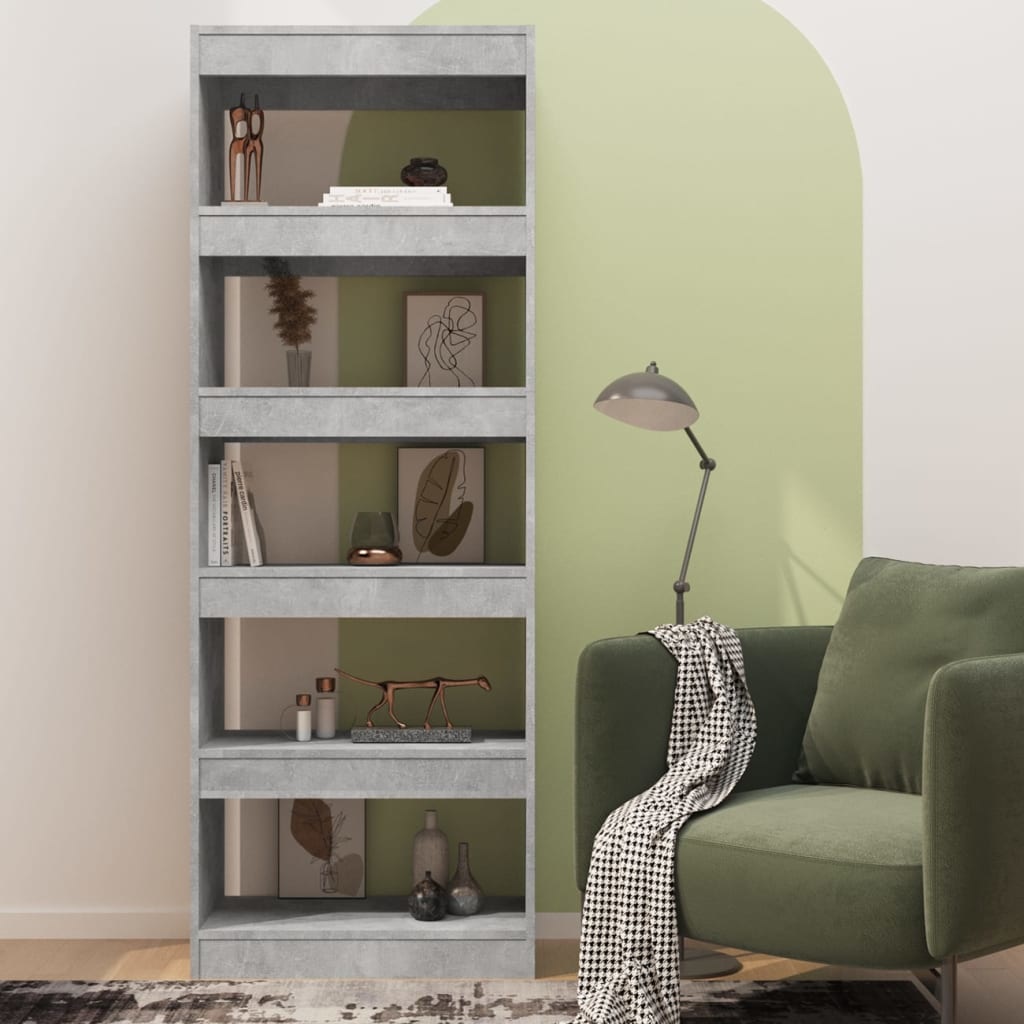 vidaXL Boekenkast/kamerscherm 60x30x166 cm spaanplaat betongrijs