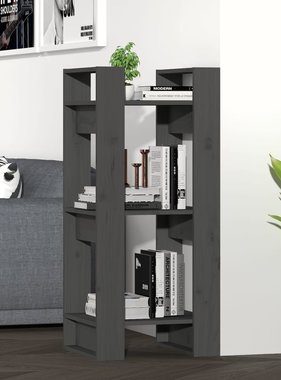 vidaXL Boekenkast/kamerscherm 41x35x91 cm massief grenenhout grijs