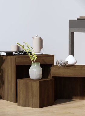 VidaXL 3-delige Tafeltjesset bewerkt hout bruineikenkleurig