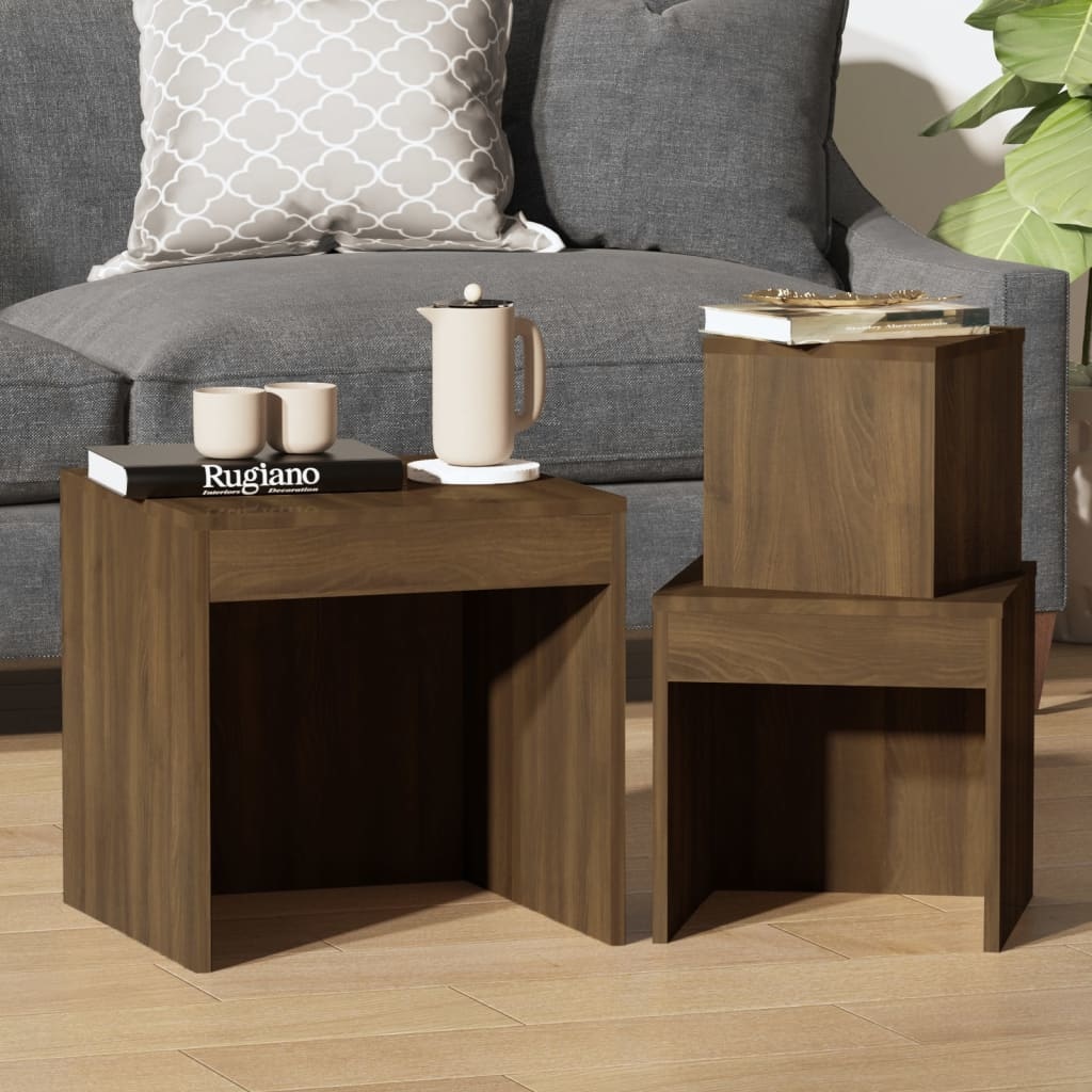 VidaXL 3-delige Tafeltjesset bewerkt hout bruineikenkleurig