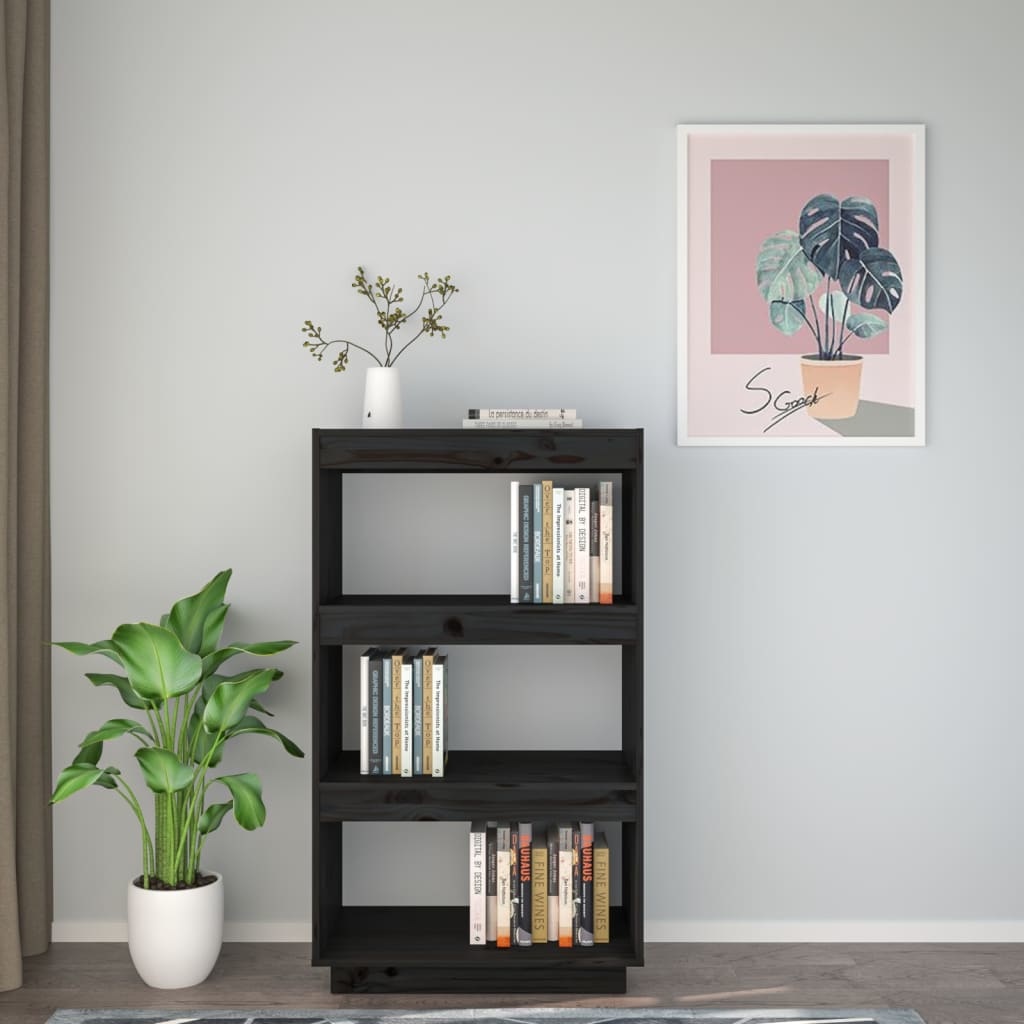 vidaXL Boekenkast/kamerscherm 60x35x103 cm massief grenenhout zwart