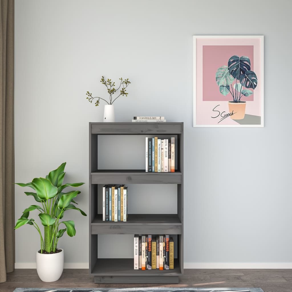 vidaXL Boekenkast/kamerscherm 60x35x103 cm massief grenenhout grijs