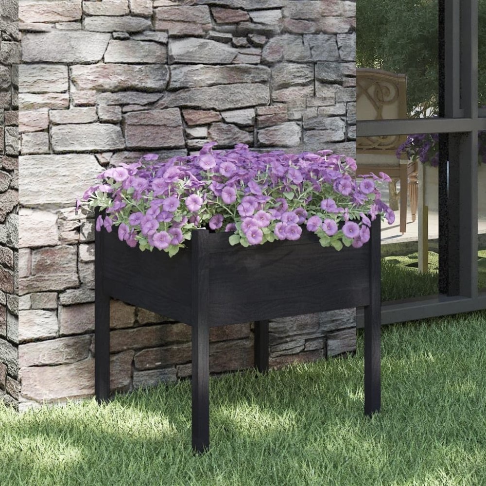 VidaXL Plantenbak 70x70x70 cm massief grenenhout zwart