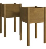 VidaXL Plantenbakken 2 st 40x40x70 cm massief grenenhout honingbruin
