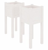 VidaXL Plantenbakken 2 st 31x31x70 cm massief grenenhout wit