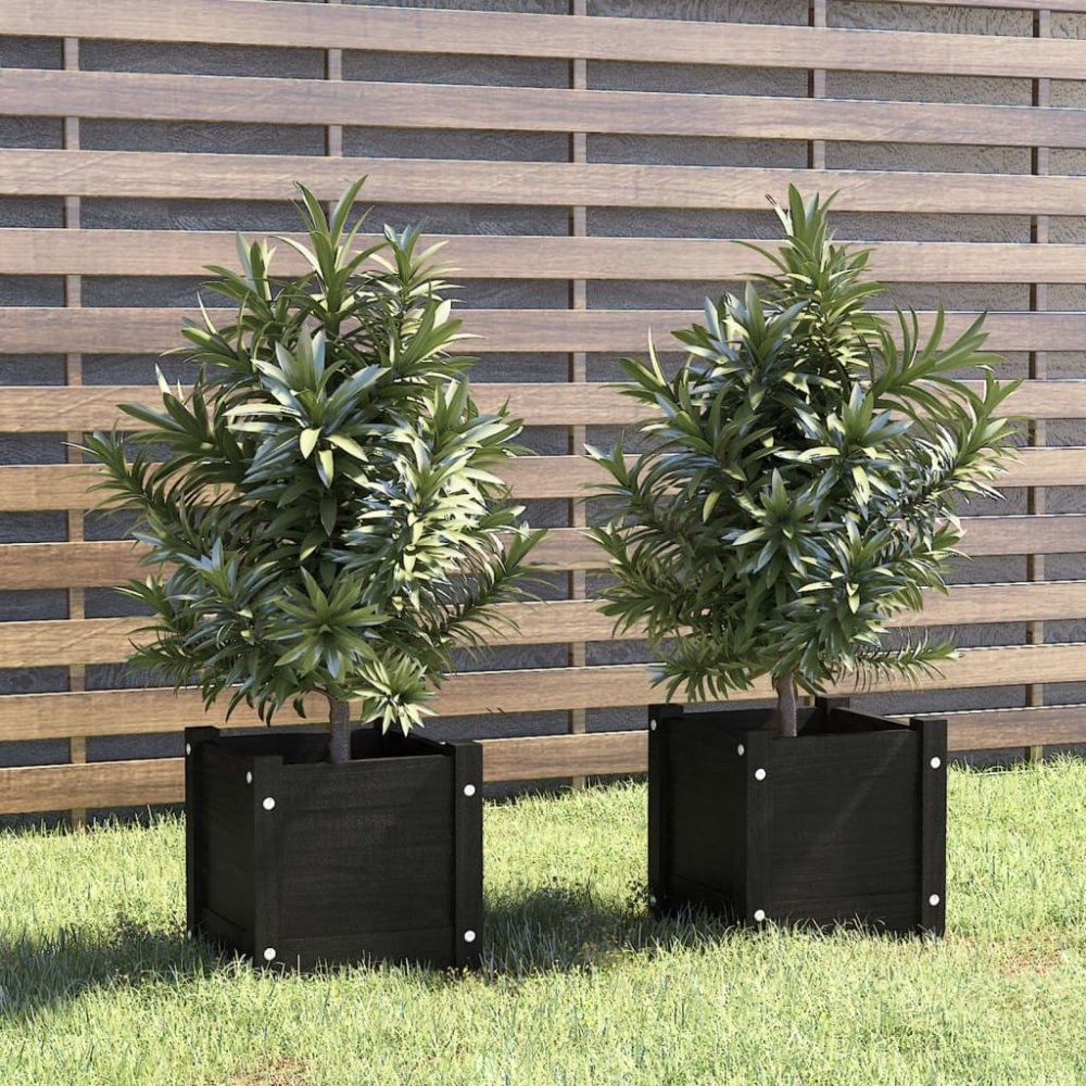 VidaXL Plantenbakken 2 st 31x31x31 cm massief grenenhout zwart