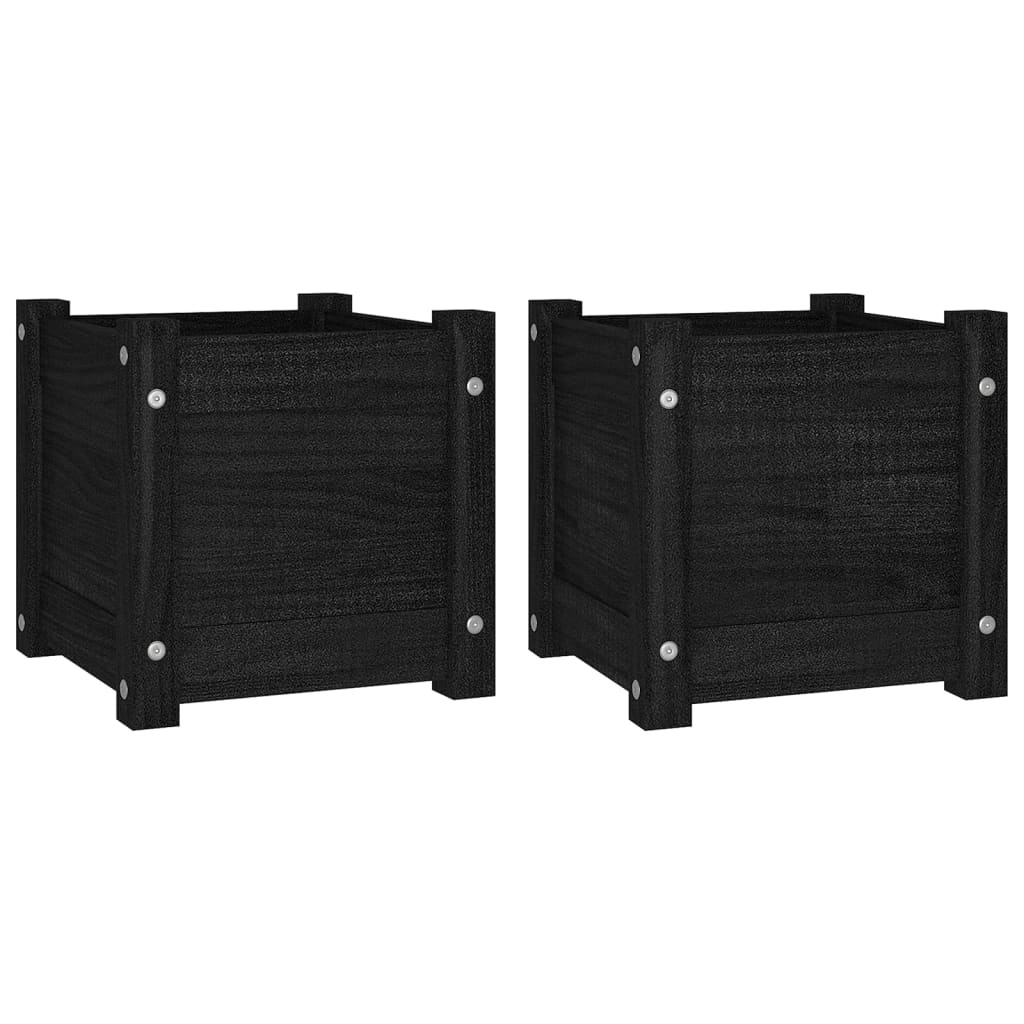 VidaXL Plantenbakken 2 st 31x31x31 cm massief grenenhout zwart