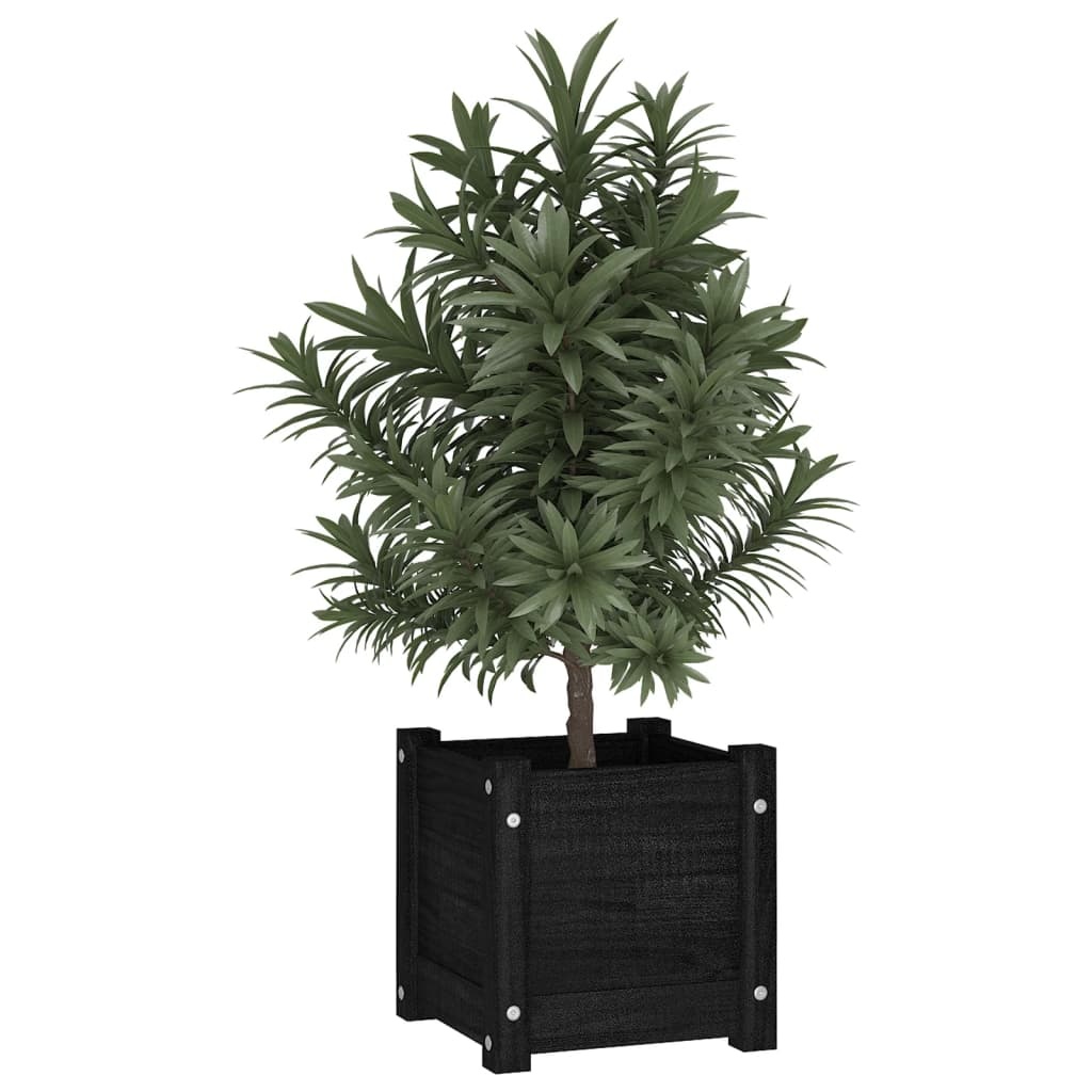 VidaXL Plantenbakken 2 st 31x31x31 cm massief grenenhout zwart