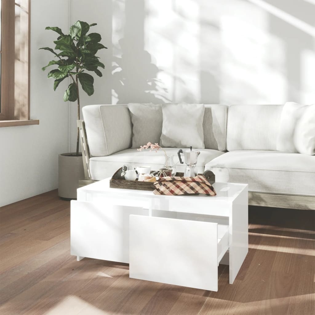 VidaXL Salontafel 90x50x41,5 cm spaanplaat hoogglans wit