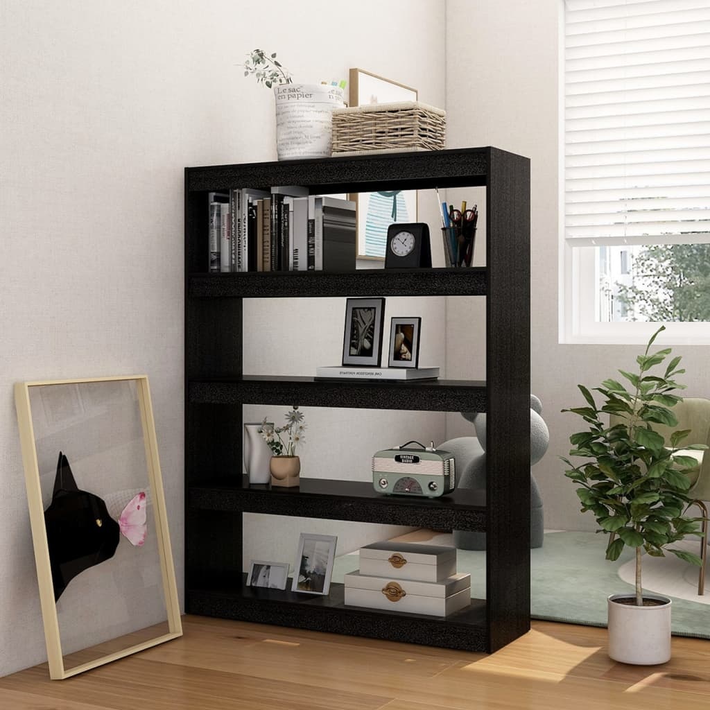 vidaXL Boekenkast/kamerscherm 100x30x135,5 cm massief grenenhout zwart