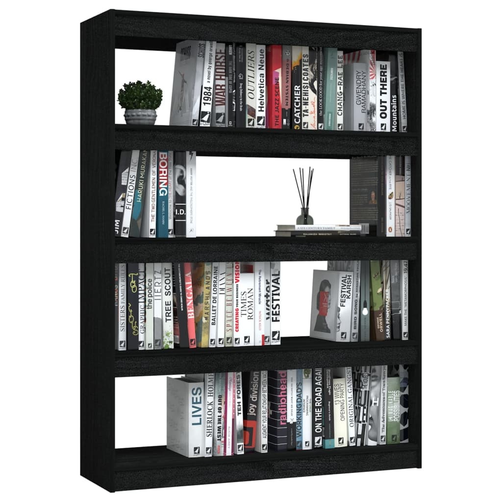 vidaXL Boekenkast/kamerscherm 100x30x135,5 cm massief grenenhout zwart