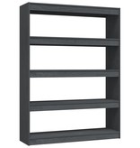 vidaXL Boekenkast/kamerscherm 100x30x135,5 cm massief grenenhout grijs