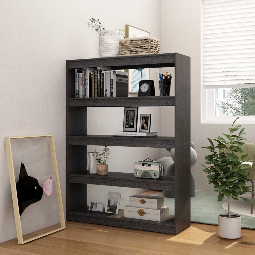 vidaXL Boekenkast/kamerscherm 100x30x135,5 cm massief grenenhout grijs