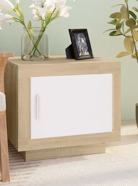 VidaXL Salontafel 51x50x45 cm bewerkt hout wit en sonoma eikenkleurig