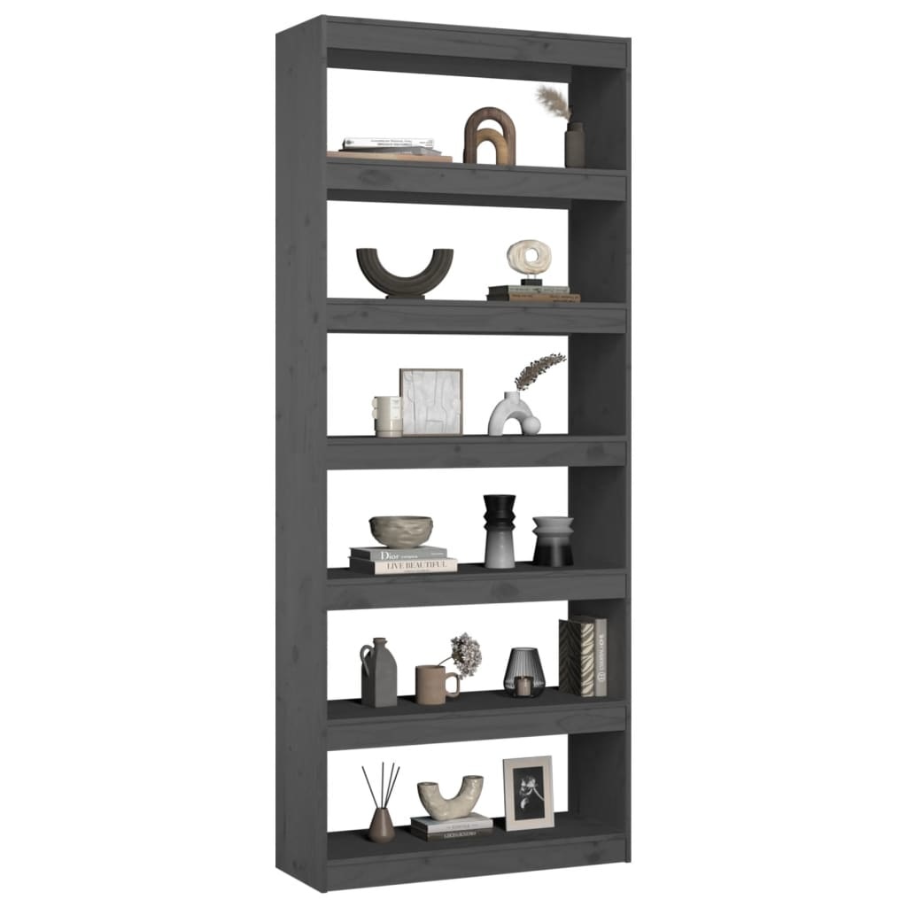 vidaXL Boekenkast/kamerscherm 80x30x199,5 cm massief grenenhout grijs