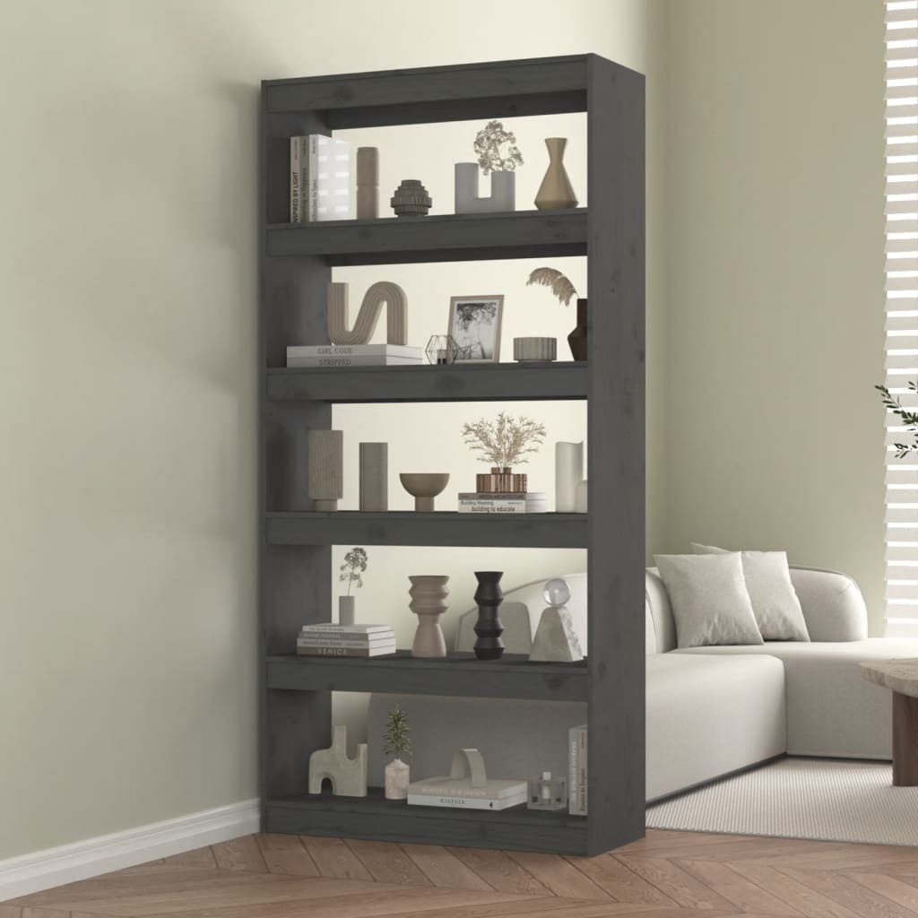 vidaXL Boekenkast/kamerscherm 80x30x167,4 cm massief grenenhout grijs