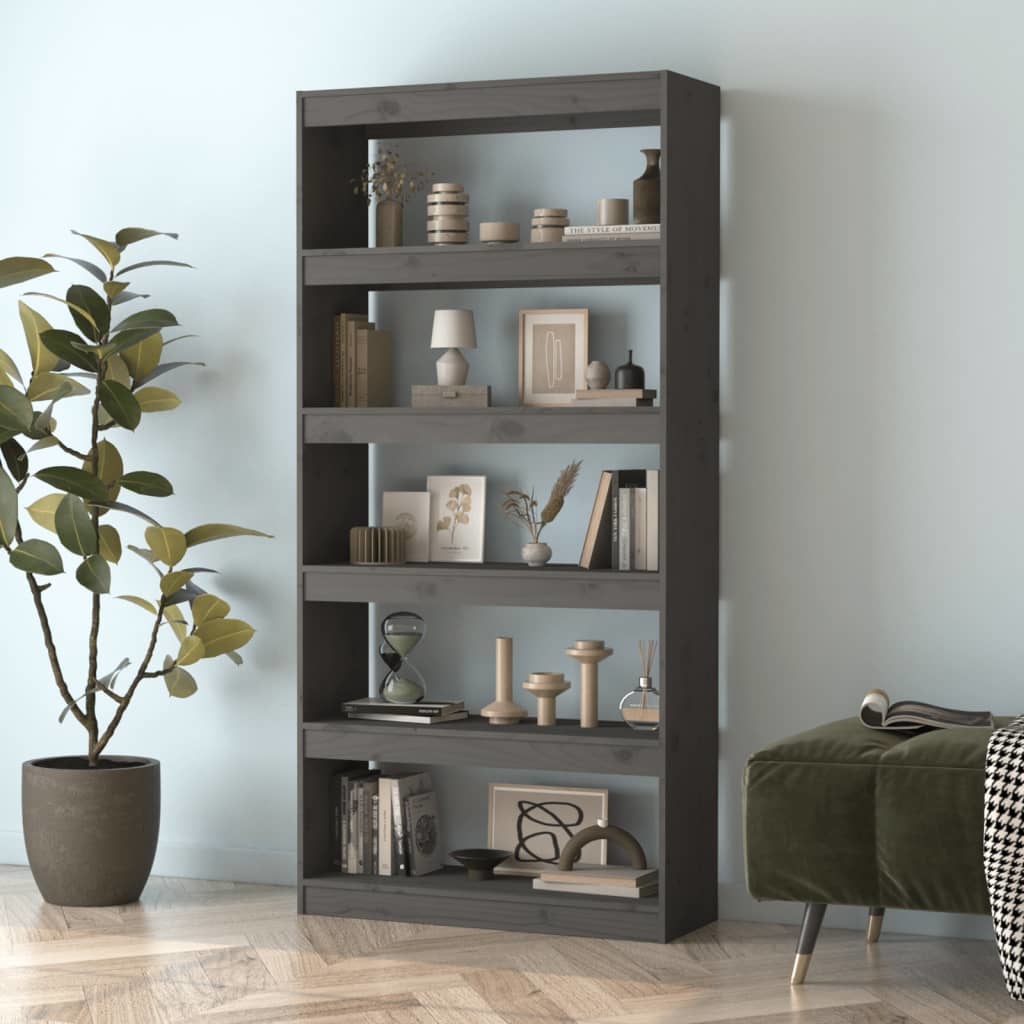 vidaXL Boekenkast/kamerscherm 80x30x167,4 cm massief grenenhout grijs