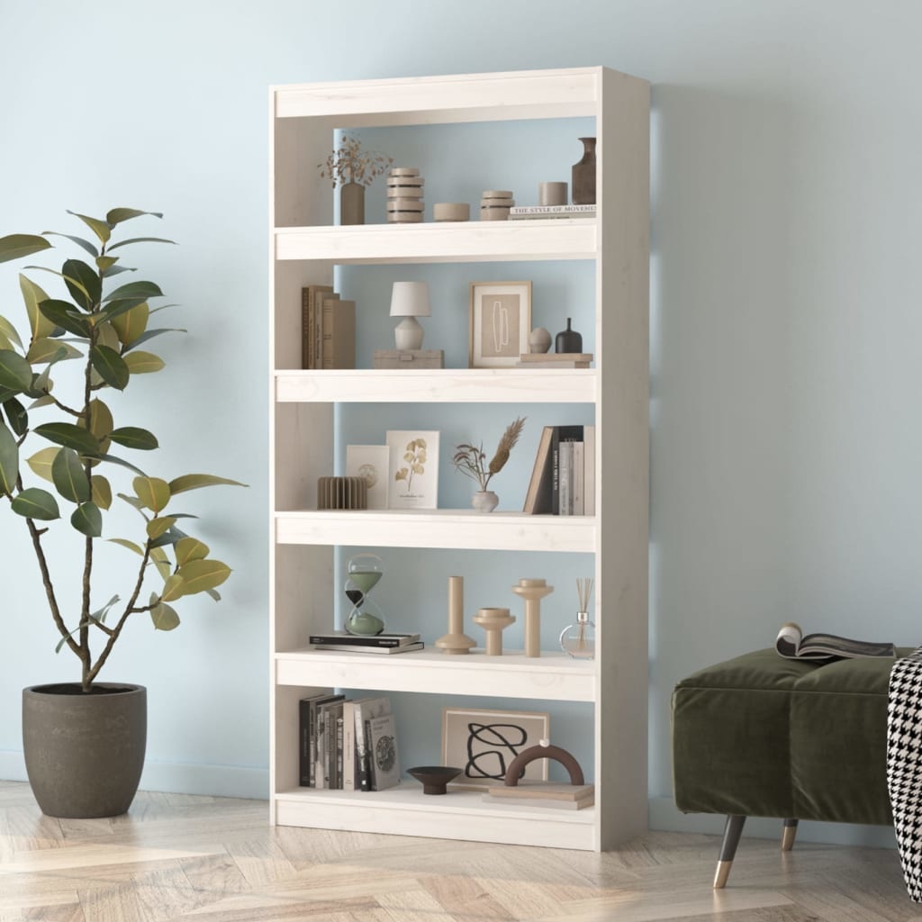 vidaXL Boekenkast/kamerscherm 80x30x167,4 cm massief grenenhout wit