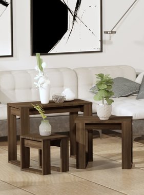 VidaXL 3-delige Tafeltjesset bewerkt hout bruineikenkleurig