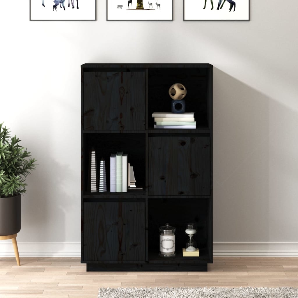 VidaXL Hoge kast 74x35x117 cm massief grenenhout zwart