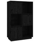 VidaXL Hoge kast 74x35x117 cm massief grenenhout zwart