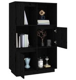 VidaXL Hoge kast 74x35x117 cm massief grenenhout zwart